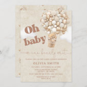 テディベアーバルーンニュートラルバーリーウェイベビーシャワー 招待状 (正面/裏面)