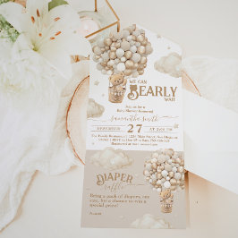 テディベアーバルーンバーリーウェイニュートラルベビーシャワー オールインワン招待状