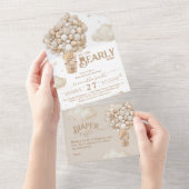 テディベアーバルーンバーリーウェイニュートラルベビーシャワー オールインワン招待状 (貼ってはがせる)