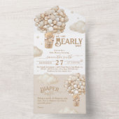 テディベアーバルーンバーリーウェイニュートラルベビーシャワー オールインワン招待状 (内側)