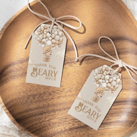 テディベアーバルーンバーリーウェイニュートラルベビーシャワー ギフトタグ