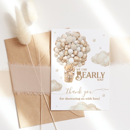 テディベアーバルーンバーリーウェイニュートラルベビーシャワー サンキューカード