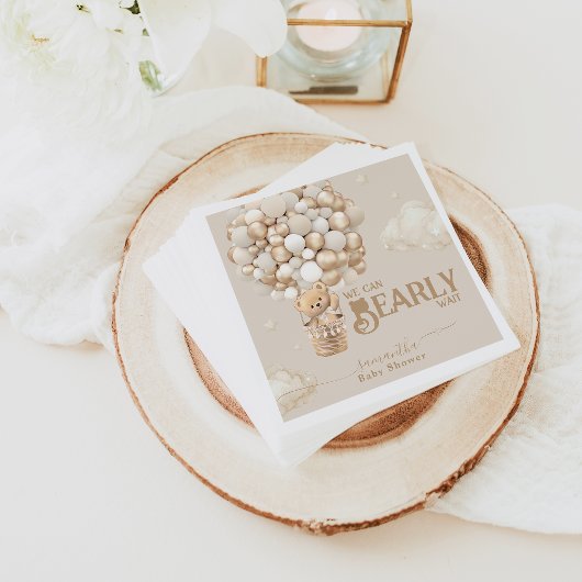 テディベアーバルーンバーリーウェイニュートラルベビーシャワー スタンダードカクテルナプキン