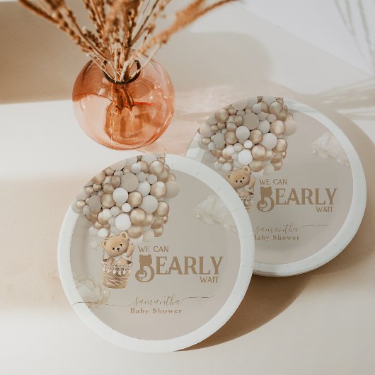 テディベアーバルーンバーリーウェイニュートラルベビーシャワー ペーパープレート