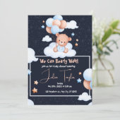 テディベアーバルーンバーリーウェイニュートラルベビーシャワー 招待状 (スタンド正面)