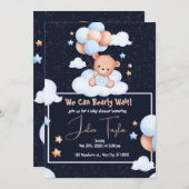 テディベアーバルーンバーリーウェイニュートラルベビーシャワー 招待状 (正面/裏面)
