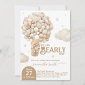 テディベアーバルーンバーリーウェイニュートラルベビーシャワー 招待状 (正面)