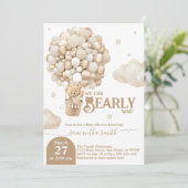 テディベアーバルーンバーリーウェイニュートラルベビーシャワー 招待状 (スタンド正面)