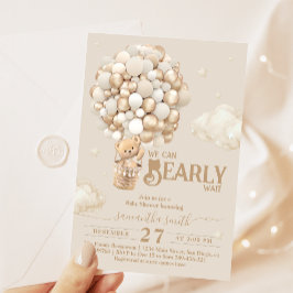 テディベアーバルーンバーリーウェイニュートラルベビーシャワー 招待状