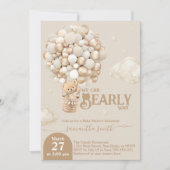 テディベアーバルーンバーリーウェイニュートラルベビーシャワー 招待状 (正面)