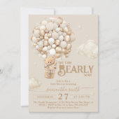 テディベアーバルーンバーリーウェイニュートラルベビーシャワー 招待状 (正面)