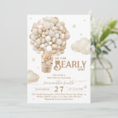 テディベアーバルーンバーリーウェイニュートラルベビーシャワー 招待状 (スタンド正面)