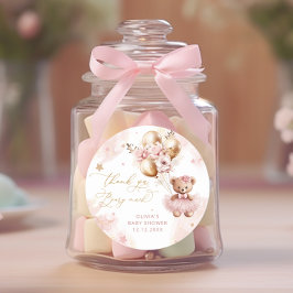 テディベアーバルーンバーリーウェイピンクベビーシャワー ラウンドシール