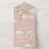 テディベアーバルーンバーリーウェイベビーガールシャワー オールインワン招待状 (内側)