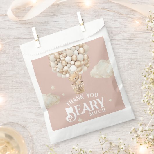 テディベアーバルーンバーリーウェイベビーガールシャワー フェイバーバッグ (クリップ留めされた状態)
