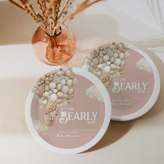 テディベアーバルーンバーリーウェイベビーガールシャワー ペーパープレート