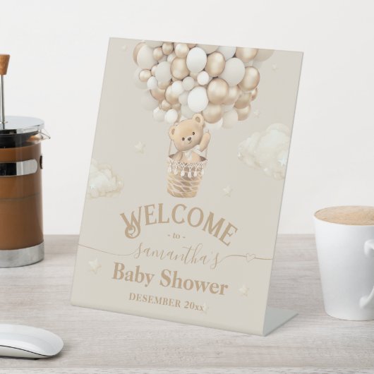 テディベアーバルーンバーリーウェイベビーシャワーへようこそ 台座サイン (インサイチュ)