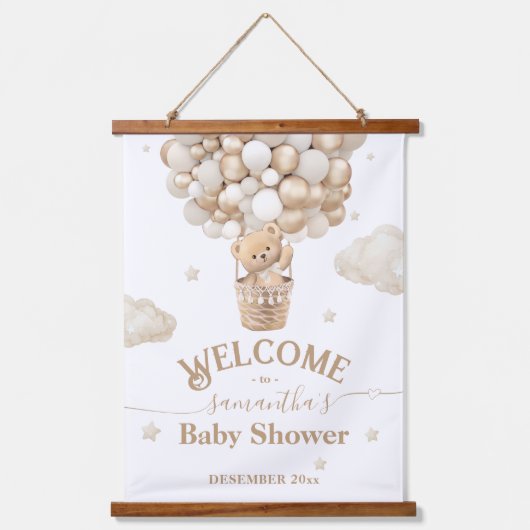 テディベアーバルーンバーリーウェイベビーシャワーへようこそ 吊り下げ型タペストリー (正面)