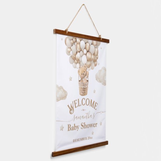 テディベアーバルーンバーリーウェイベビーシャワーへようこそ 吊り下げ型タペストリー (傾斜あり)