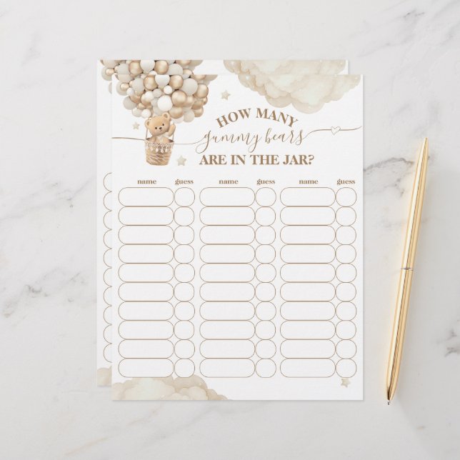 テディベアーバルーンビー待ちベイビーシャワーゲーム (正面/裏面インサイチュ)