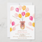 テディベアーバルーンベビーガールベビーシャワー 招待状 (正面)
