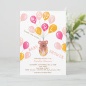テディベアーバルーンベビーガールベビーシャワー 招待状 (スタンド正面)