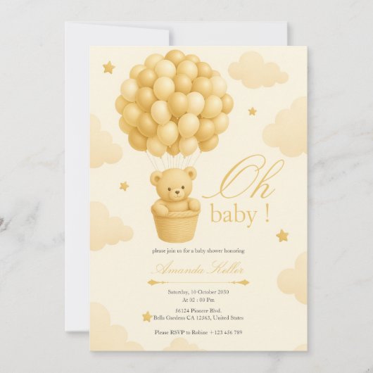 テディベアーバルーンベビーシャワー 招待状 (正面)