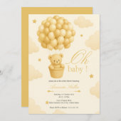 テディベアーバルーンベビーシャワー 招待状 (正面/裏面)