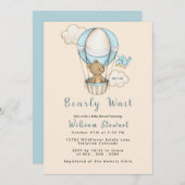 テディベアーバルーンボーイバーリーウェイベビーシャワー 招待状 (正面/裏面)