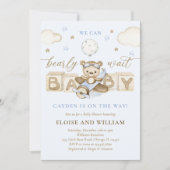 テディベアーバルーンボーイバーリーウェイベビーシャワー 招待状 (正面)
