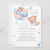 テディベアーバルーン我々は赤ちゃんシャワーを待つことができる 招待状 (正面)