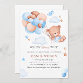 テディベアーバルーン我々は赤ちゃんシャワーを待つことができる 招待状 (正面/裏面)