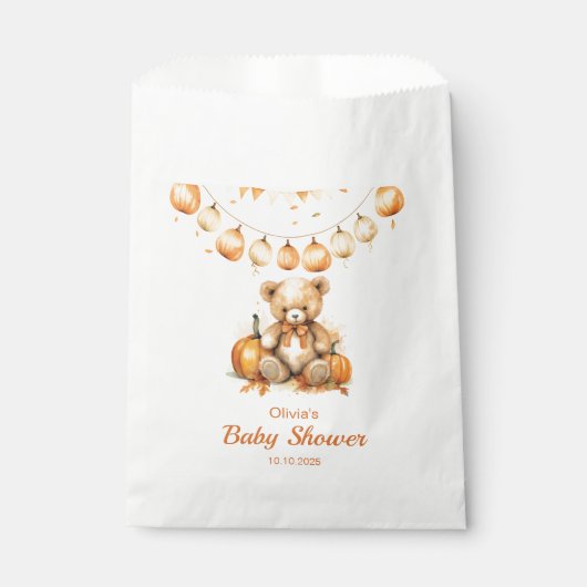 テディベアーパンプキンバーリーウェイニュートラルベビーシャワー フェイバーバッグ (正面)