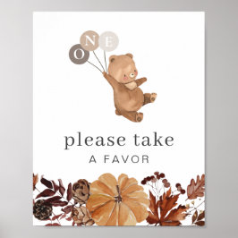 テディベアーパンプキン – 1歳の誕生日 – お気に入りサイン ポスター