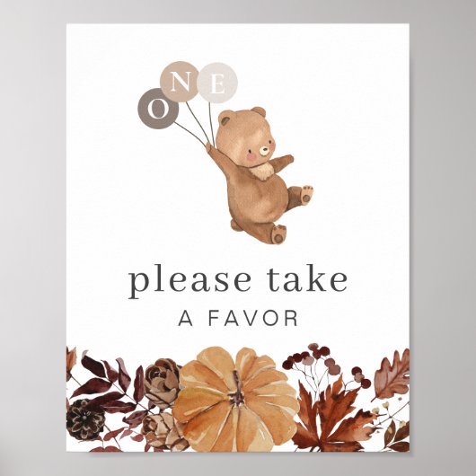 テディベアーパンプキン – 1歳の誕生日 – お気に入りサイン ポスター (正面)