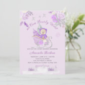 テディベアーパープルフローラバーリー待ちベビーシャワー 招待状 (スタンド正面)