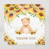 テディベアーヒマワリフローラベビーシャワー誕生日T サンキューカード (正面/裏面)