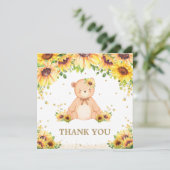 テディベアーヒマワリフローラベビーシャワー誕生日T サンキューカード (スタンド正面)