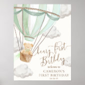 テディベアービーリーミントファースト誕生日ウェルカムサイン ポスター (正面)