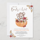 テディベアービーリー待ち秋ベビーシャワー 招待状 (正面)