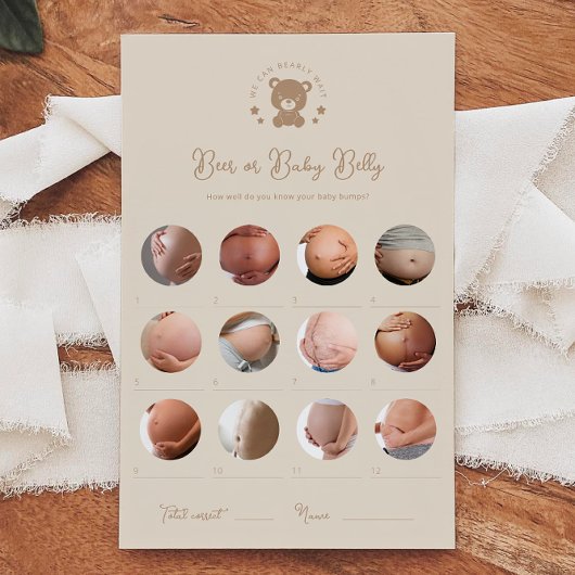 テディベアービールまたはベビーベリーベイビーシャワーゲーム