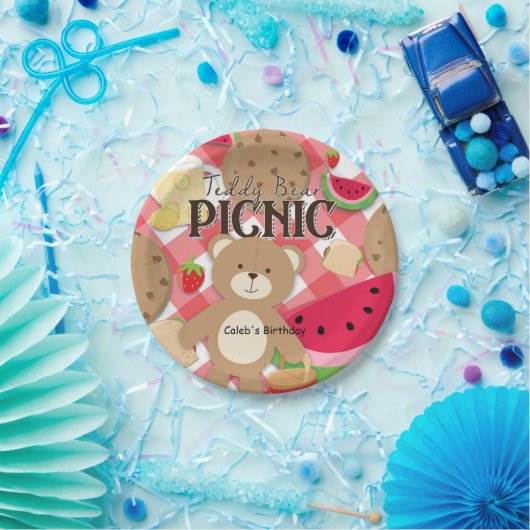 テディベアーピクニックサマーバースデーパーティーカスタム ペーパープレート (パーティー)