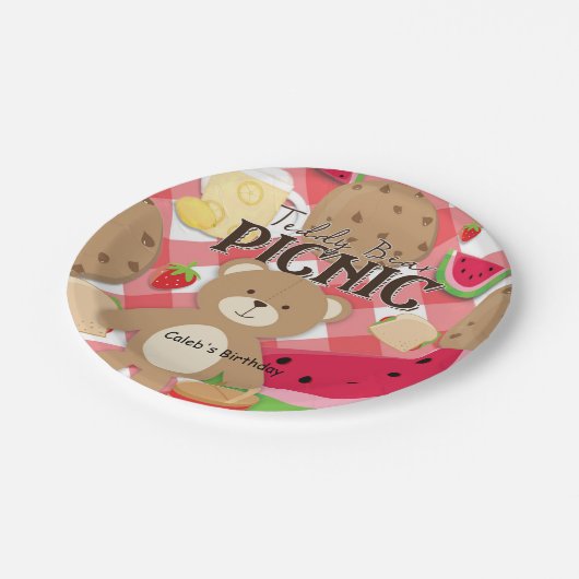 テディベアーピクニックサマーバースデーパーティーカスタム ペーパープレート (アングル)
