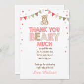 テディベアーピクニックサンキューカードテディベアーガール 招待状 (正面/裏面)