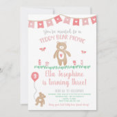 テディベアーピクニックバースデーパーティーの招待 招待状 (正面)