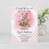 テディベアーピクニックベイリースペシャルガールベビーシャワー 招待状 (スタンド正面)