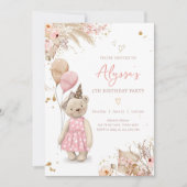 テディベアーピクニックボホピンクガールバースデーパーティー 招待状 (正面)