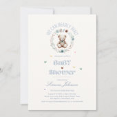 テディベアーピクニックボホベイビーシャワーをテーマにした少年 招待状 (正面)