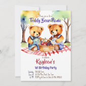 テディベアーピクニック誕生日パーティーかわいい 招待状 (正面)