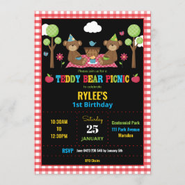 テディベアーピクニック1st誕生日パーティーボーイガール 招待状